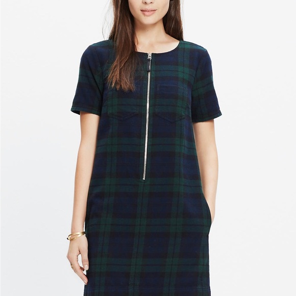 Madewell Dark Plaid Zip Dress - Picture 5 of 6